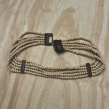 Beaded Wooden Adjustable Handmade Boho Waist Belt Beige Brown Women's