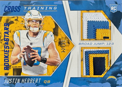Panini 2020 Rookies & Stars Justin Herbert Cross Training Dual Patch SSP RC /25