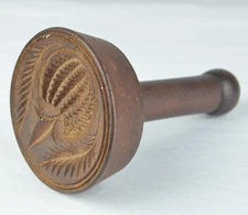 PRIMITIVE ROUND WOODEN BUTTER PRESS MOLD - PINEAPPLE DESIGN - WOODEN BUTTER MOLD