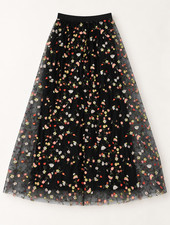 Embroidered Floral Maxi Skirt- Romantic- Multi-colored embriodery