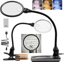 10X 15X Magnifier with Light and Stand, 2-In-1 Large Magnifier Lamp with Clamp, 