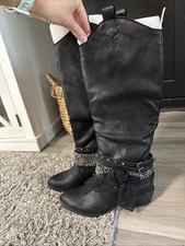 Not Rated Womens 6.5 Black Riding Boots Heeled W Tulle Bow NEW!