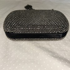 Vintage CACHE Beaded Crystal Hard Shell Clutch Black Evening