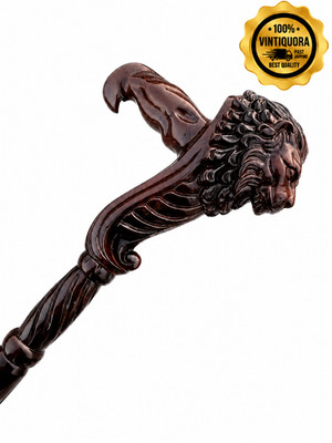 Hand Carved Lion Head Handle Wooden Walking Stick Handmade Walking Cane Gift