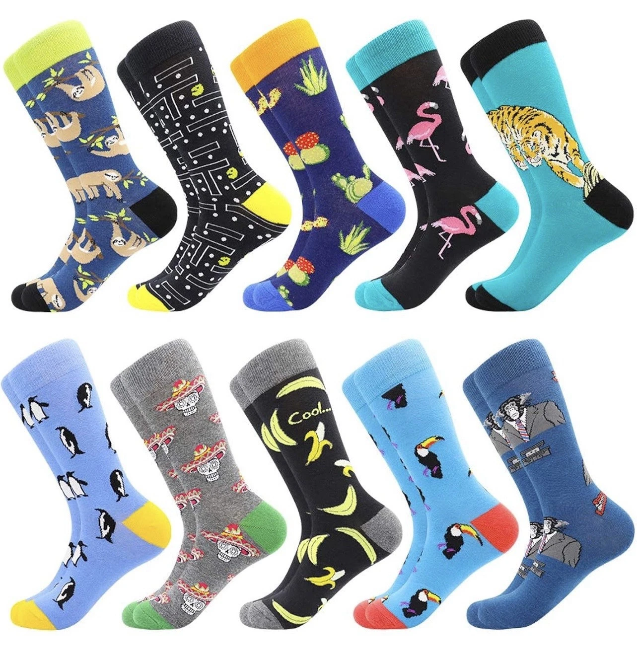 Men Dress Socks Size 9-12 Colorful Crazy Cotton Funky Crew Sock (10-pack)