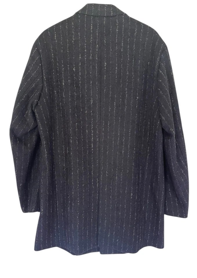 Theory Eclipse Melange Chalk Stripe Blue Overcoat Alpaca Blend Sz XL New $895 - Image 4 of 4