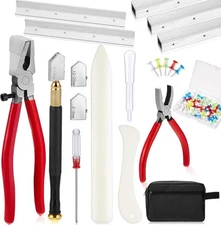 58 Pcs Stained Glass Supplies Glass Cutter Kit Including 8 Pcs Layout Block S...