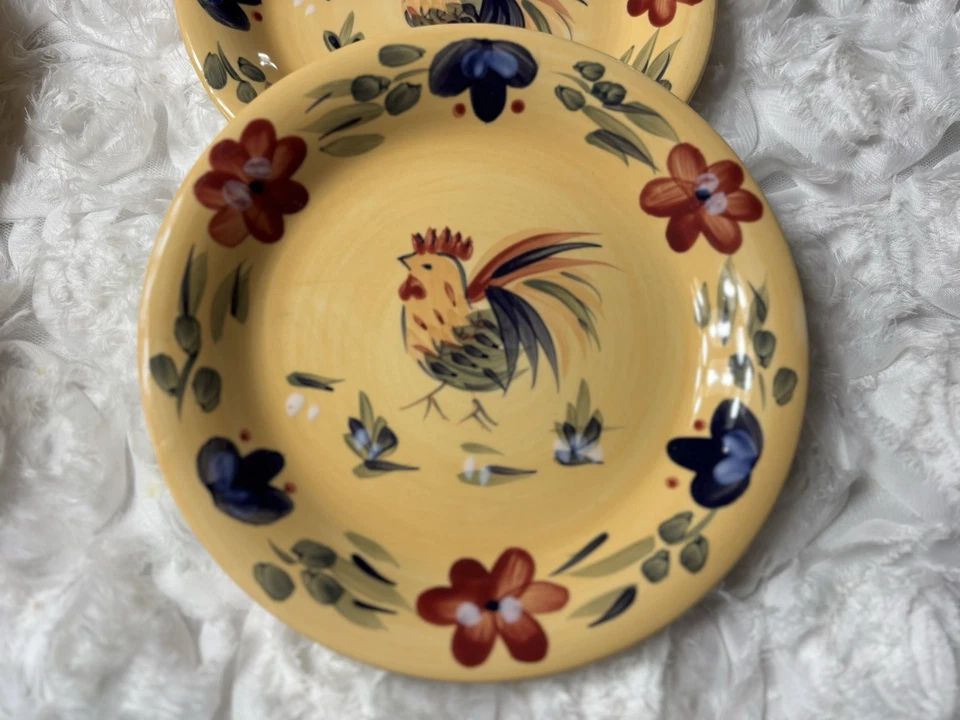 Gibson GOOD MORNING YELLOW Floral Rooster Center Stoneware Salad Plates Set 6 - Image 2 of 4