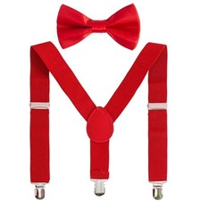 Boys Girls Suspenders Bow Tie Set Adjustable Classic Y Back Solid Color Red