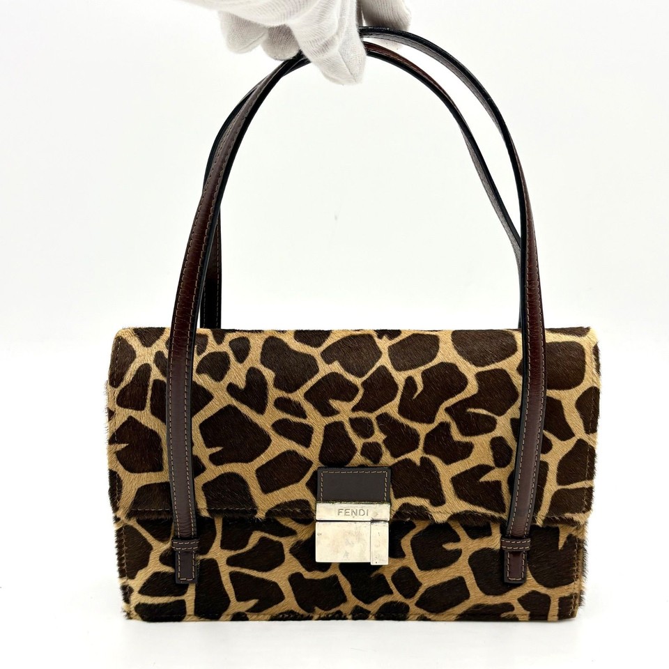 Authentic FENDI Giraffe Print Pony Hair Handbag (Shoulder Bag) 3Y129