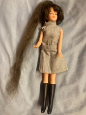 Vintage Tressy Doll 1960s Boots & Grey Shift Dress brunette hair not working