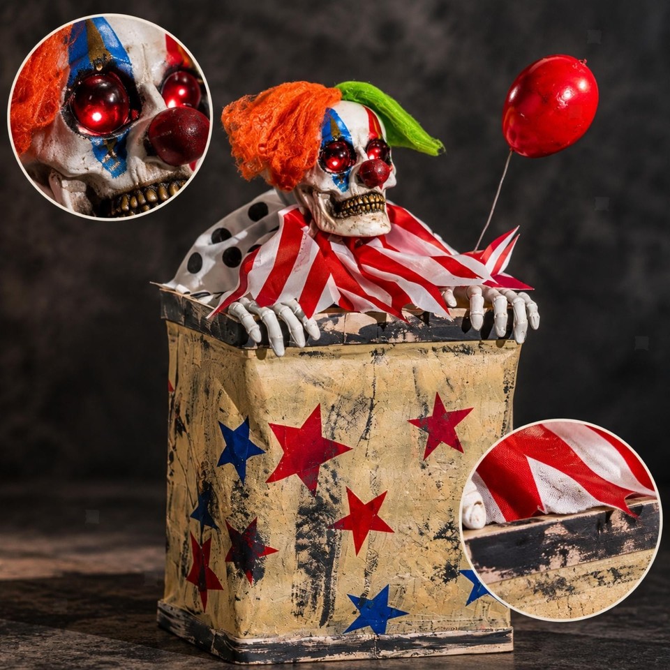 Animated Halloween Prop Creepy Battery-Powered Bouncing Clown with Red ...