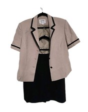 Kasper A.S.L. Petite 2-Piece Skirt Suit Taupe/Black Trim Career 14P
