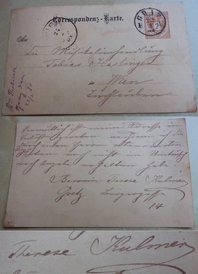 ADEL: Postkarte GRAZ 1884, Therese von KULMER, geb. von LENDENFELD (1808-1891) - Bild 1 von 4