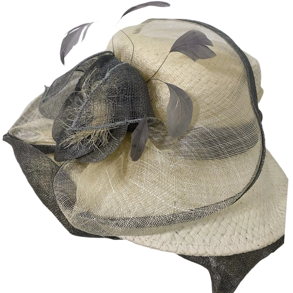 Sombrero Something Special Beige Gris Ala Ancha Flor Nuevo con Etiquetas Foto 3 de 4