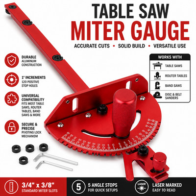 Red Miter Gauge Aluminum Alloy Handle Table Saw Router Fence Ruler Woodworking T