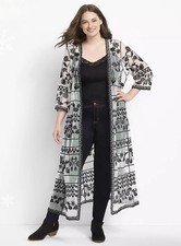 Lane Bryant Embroidered Duster Women  s 14/16 Ivory Black Lace Kimono Cardigan