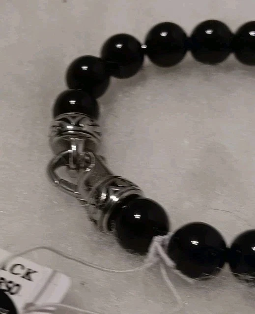 Pulsera de hombre BLACKJACK de acero inoxidable con cuentas de ónix negro genuino BJB244BSO Foto 4 de 4