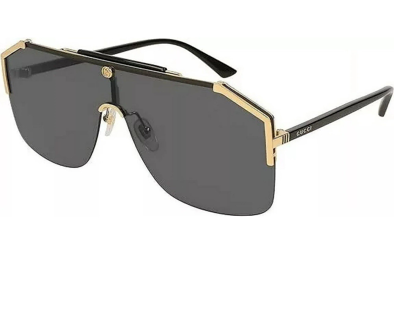 Gucci GG0291S Men's Sunglasses Oversized Shield Black/Gold Metal Frame Gray Lens thumbnail 3