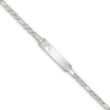 .925 Sterling Silver Engraveable ID w/ Heart Figaro Link Baby Bracelet 5.5" - 6"