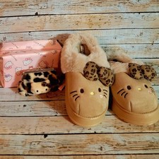 Cute Hello Kitty Suede Womens House Slippers Gift Set Bundle W Accessories
