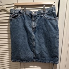 Vintage Tommy Hilfiger Women's Blue Denim Skirt 100 Cotton Size 14