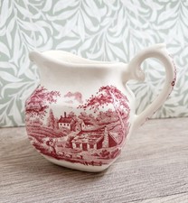 Pink And White Staffordshire English Ironstone Tableware Creamer Milk Jug