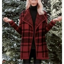 Soft Surroundings Cozy Cottage Plaid Wool Alpaca Blend Cardigan Sweater Coatigan