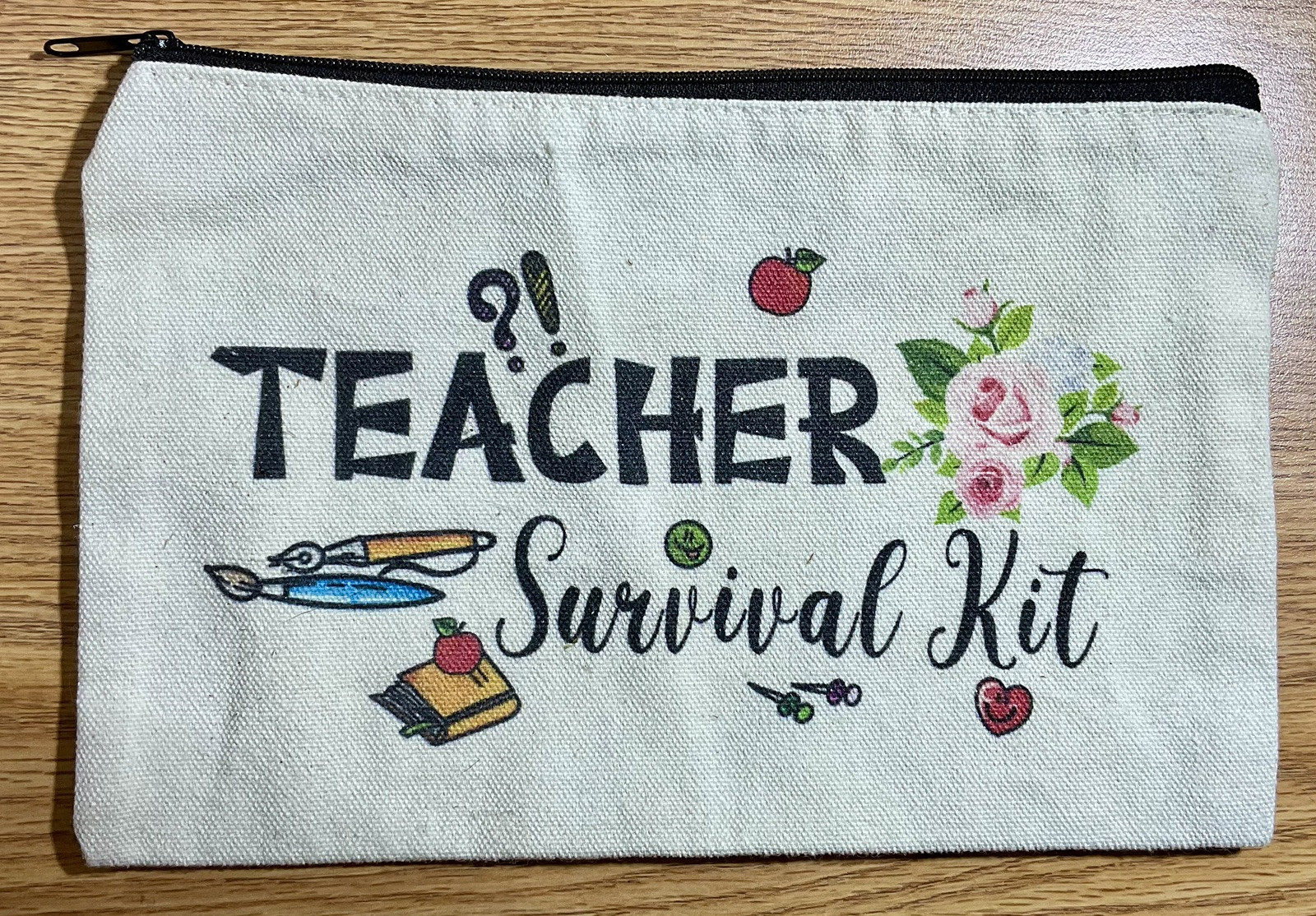 Teacher Survival Kit Pouch – Canvas Zipper Bag for Supplies, Makeup, Travel