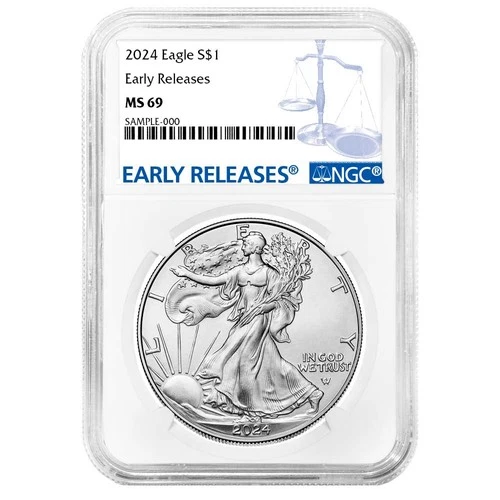 2024 $1 American Silver Eagle NGC MS69 ER Blue Label