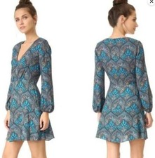 NFT Alice + Olivia Teal Multicolor Long Sleeve Mini Dress Size 6