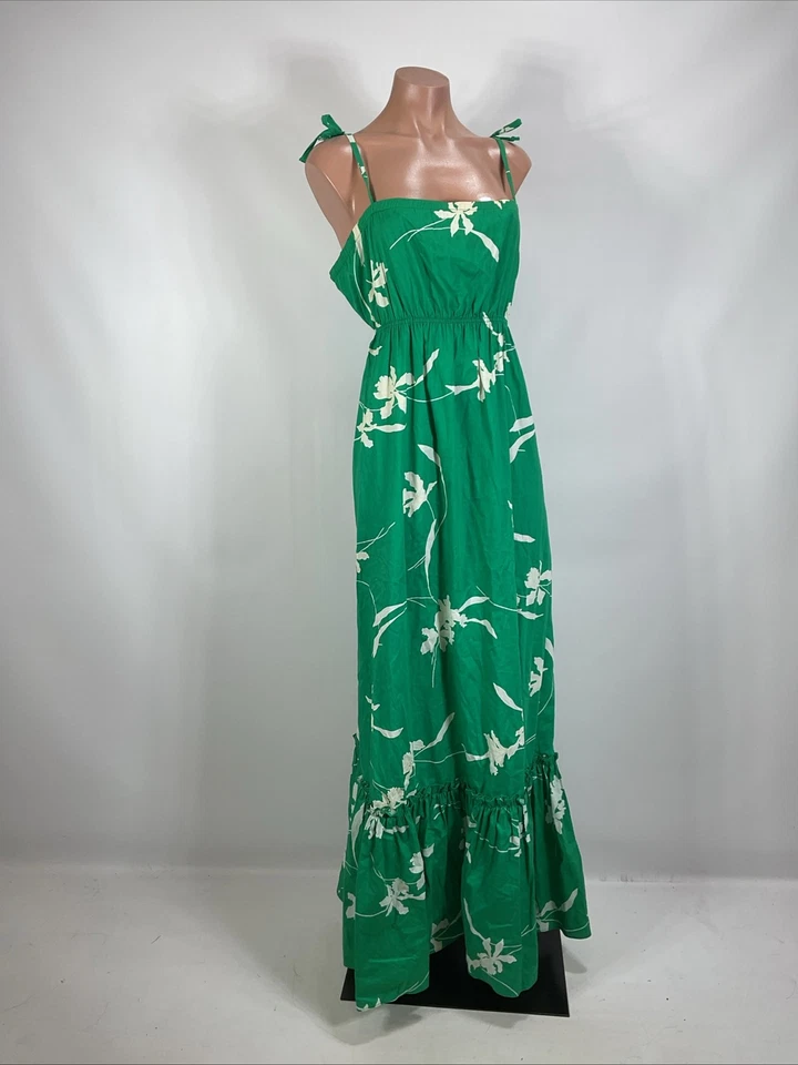 Hilo Hattie Vintage 80s Hawaiian Maxi Dress Tie Straps Floral Print Green XL - Image 3 of 4