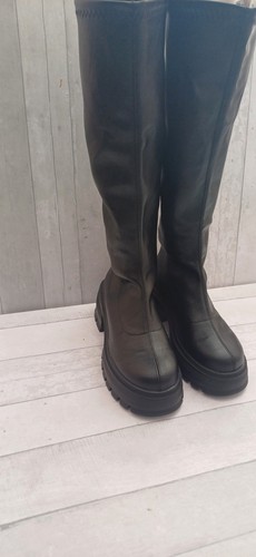 LADIES WOMENS CHUNKY BLOCK HEEL PLATFORM KNEE HIGH ZIP UP BOOTS SIZE 6 - Picture 11 of 16