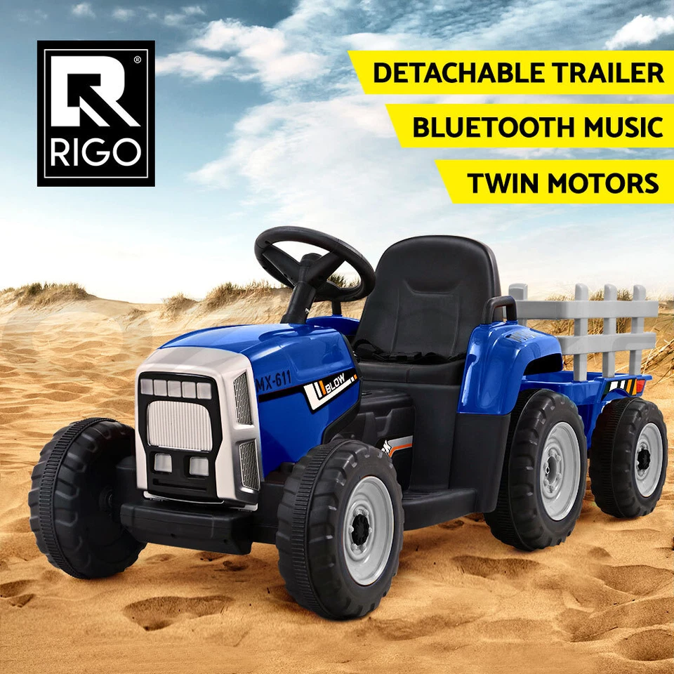 Rigo Ride On Car Tractor Toy Kids Electric Cars 12V Battery Child Toddlers Blue