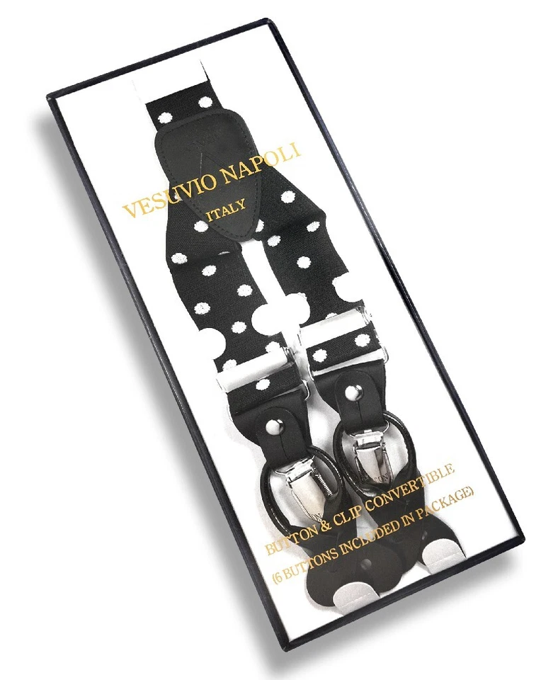 男式 SUSPENDERS Y 形背面弹性纽扣和夹子可转换格子图案 — 第 2/2 张图片