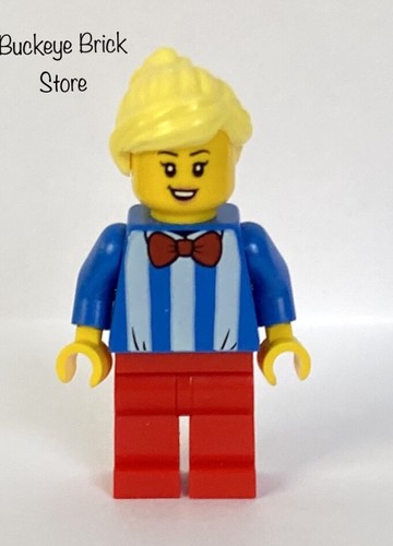 NEW Lego Minifigure Town Girl with Red Legs & Bright Yellow Hair - Picture 3 of 3