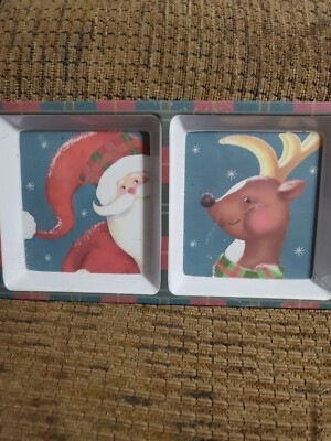 Santa Reindeer Christmas Cookie Plate Plastic Snack Dish