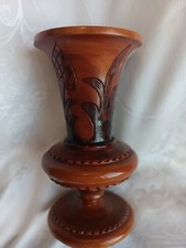 Hand carved wooden vase with two tone and beautiful flowers