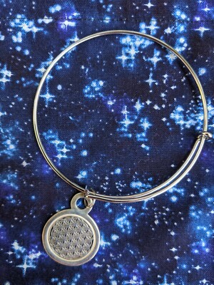Expandable Flower of Life Sign Sterling Silver Charm Bracelet. New 