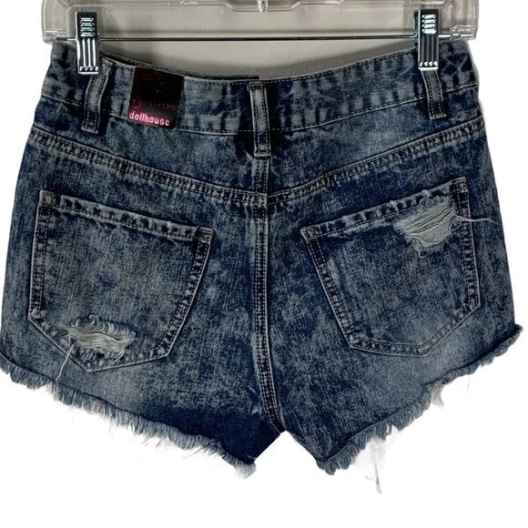 Pantalones Cortos Casa de Muñecas Mujer Azul Jean Denim Dobladillo Crudo Tiro Alto Rasgado Verano Talla 2 Foto 4 de 4