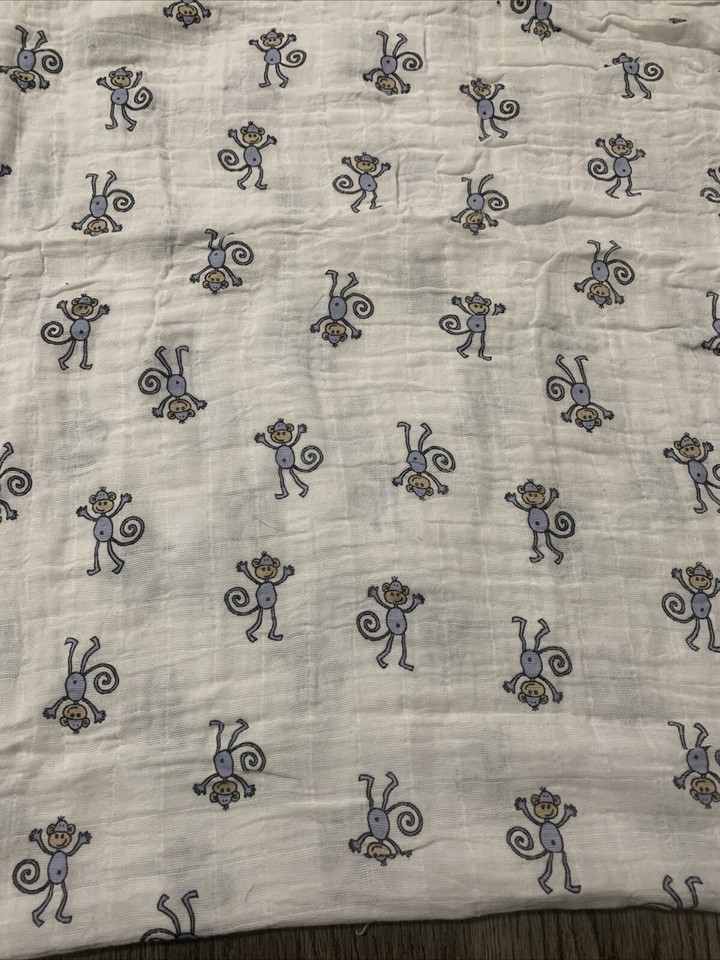Aden Anais Boys Blue Brown Monkeys White Large Baby Swaddle Blanket eBay