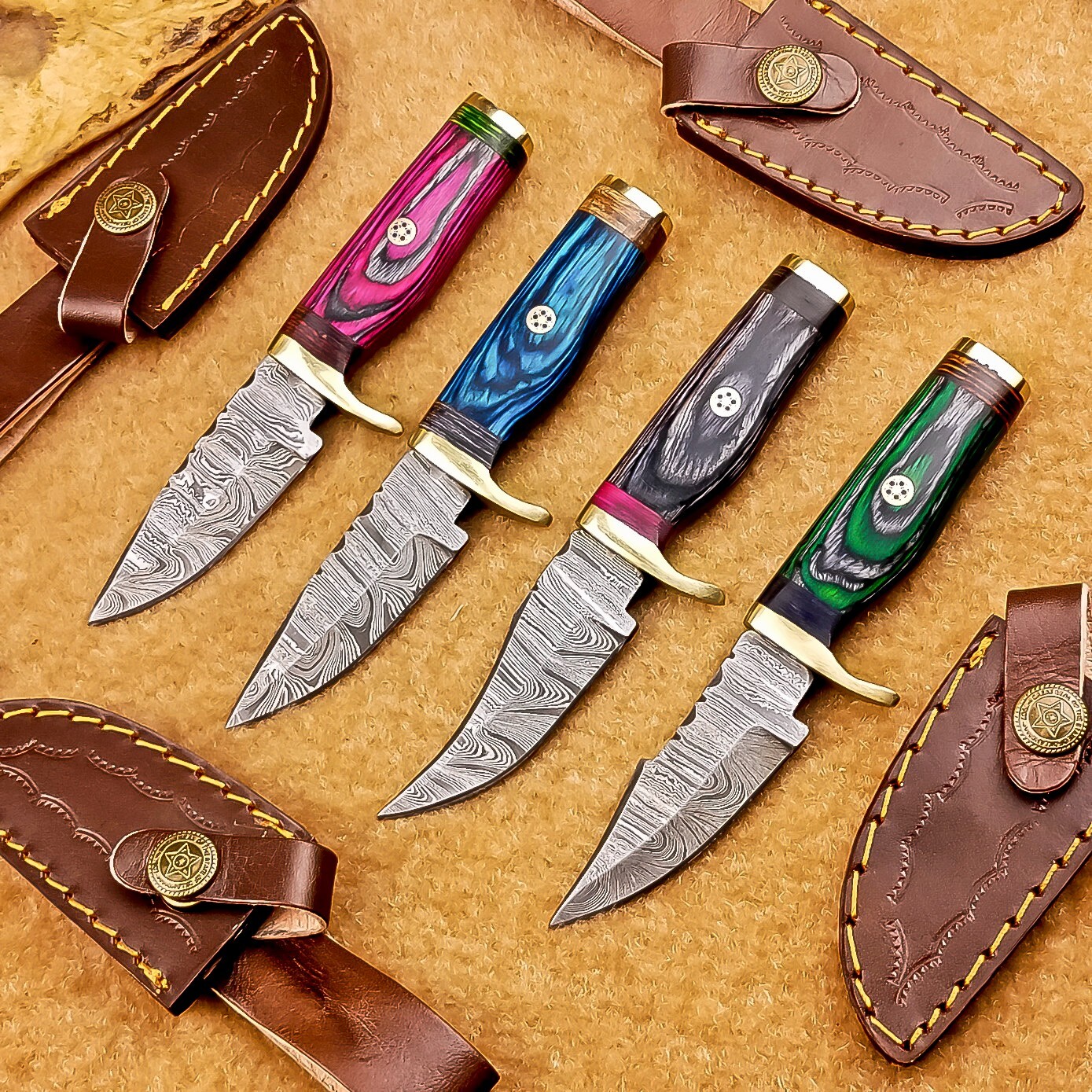 4 Pcs Damascus Blade Skinner Knives Set | 6