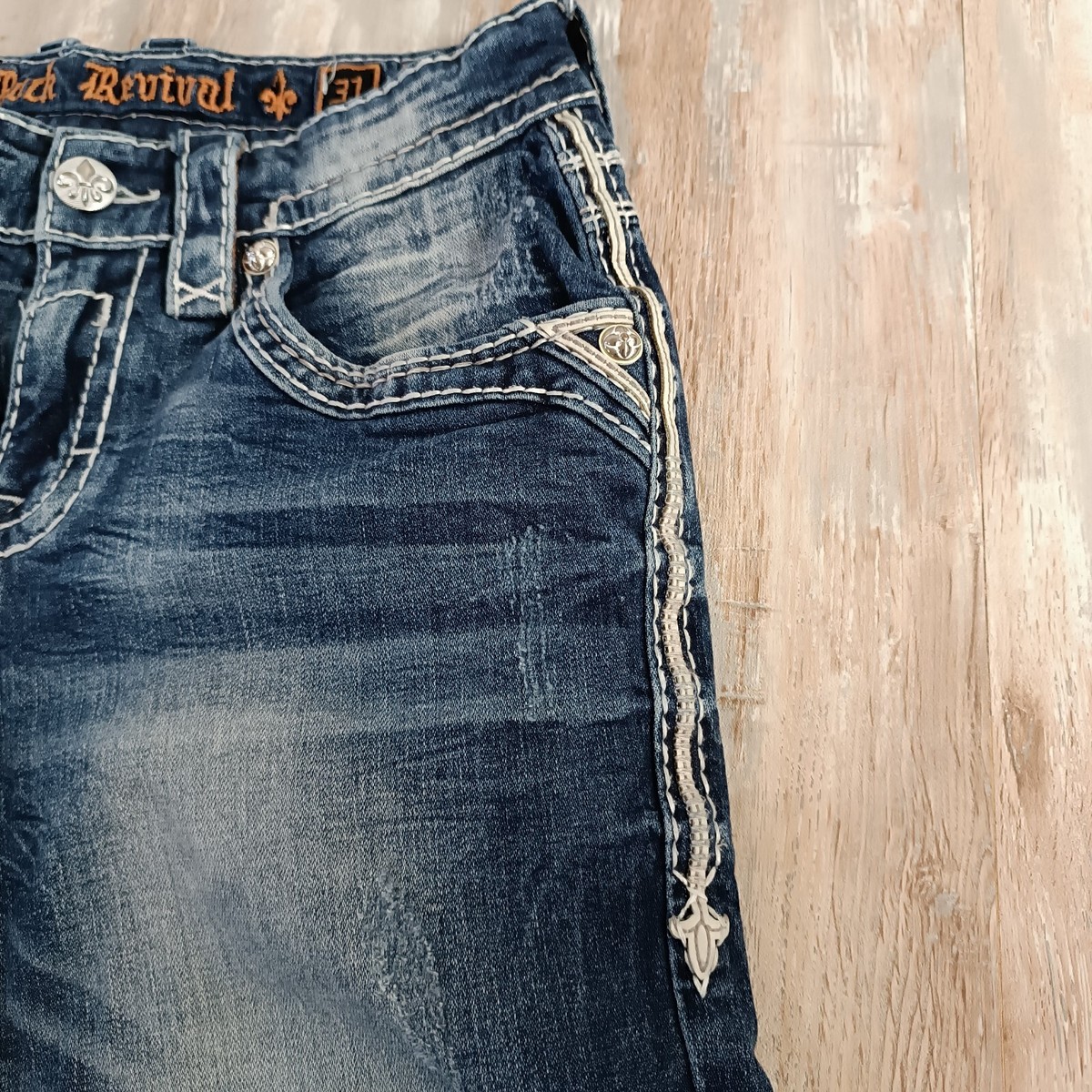 Rock Revival Jeans 31x29.5 Mens Aquatic Leather Inserts Faux