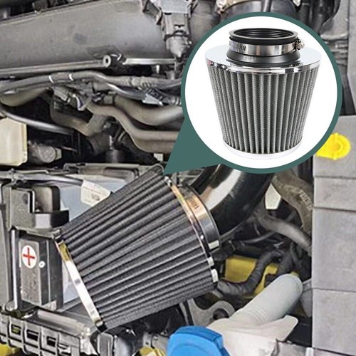 3" 76mm High Flow Inlet Cold Air Intake Cone Replacement Dry Air Filter Silver - Foto 6 di 13