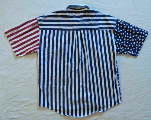 Red White Blue Stars Striped Short Sleeve Button Down Shirt - Large Mens Flag - Picture 2 of 7