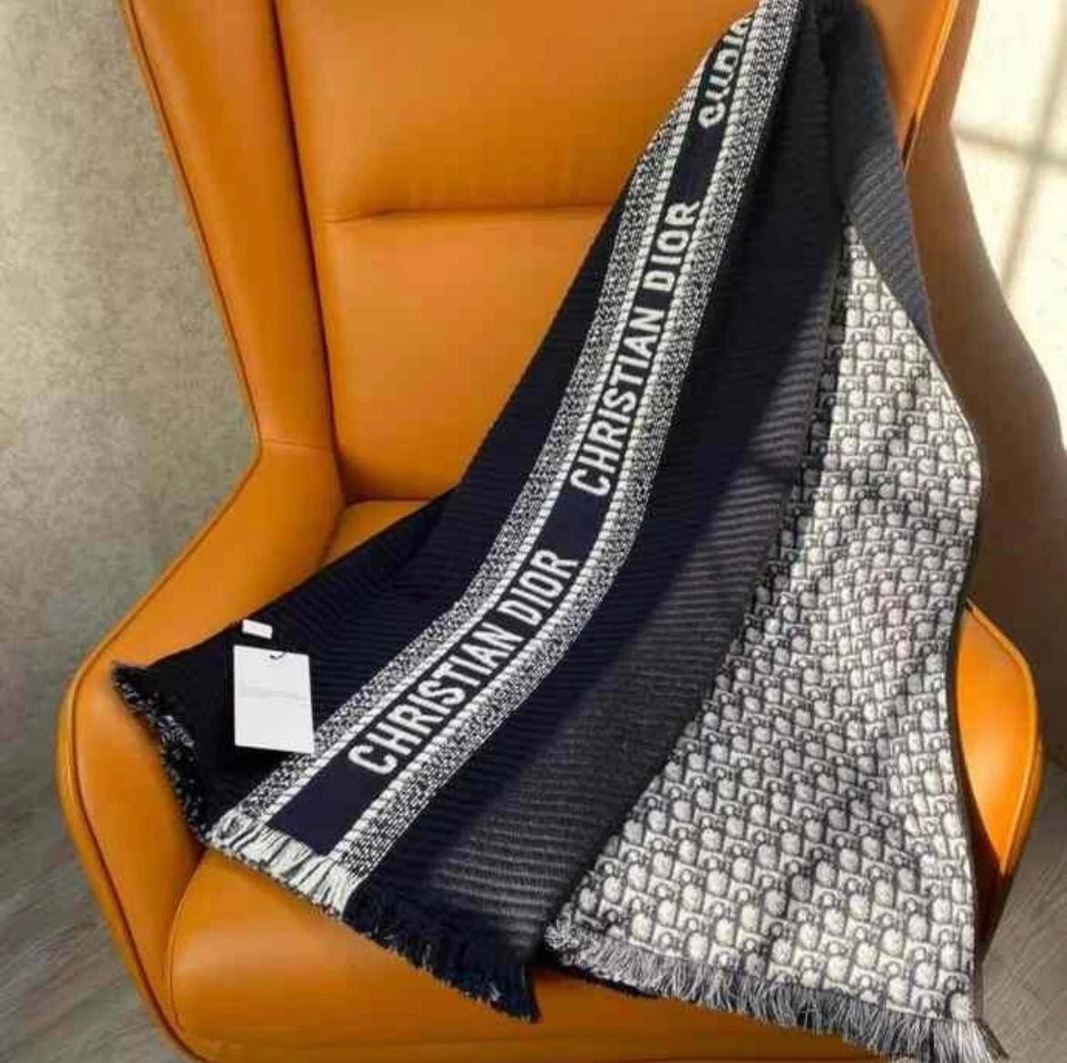 Christian Dior Foulard réversible en laine oblique   Unisexe 200/40