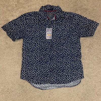 NWT P & K Cuff Men's Blue White Spotted Print Button Down Shirt Size XL