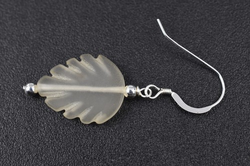 Sterling Natural Rock Crystal Leaf Earrings Translucent Design 2.2g Elegant - Picture 7 of 12
