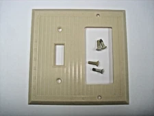 Vintage Uniline Ivory Decora GFCI Switch Outlet Wall Cover Plate 2 Gang Ribbed