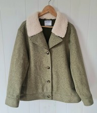 XL Old Navy Womens Bomber Jacket Pea Coat Olive Green Sherpa Collar Button Up 